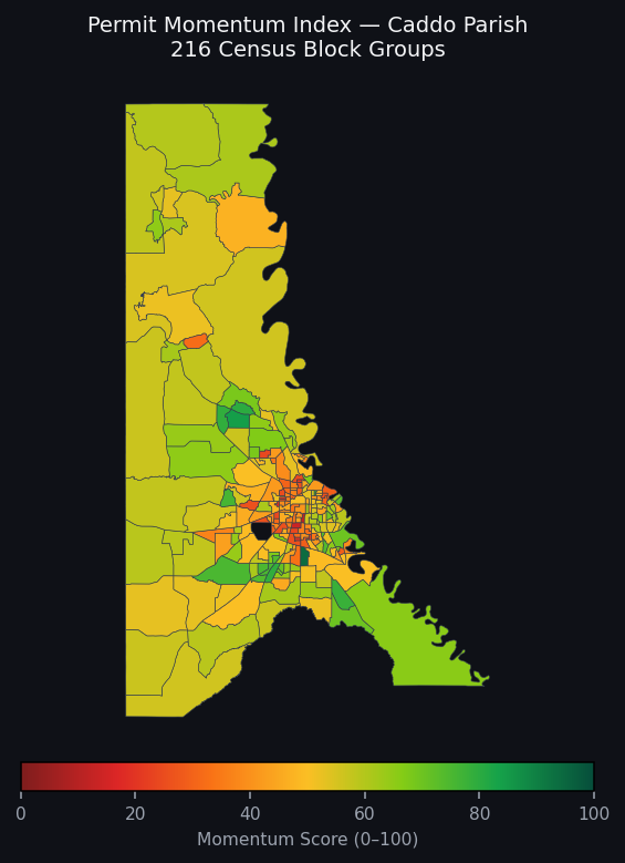 Permit Momentum Index choropleth — Caddo Parish